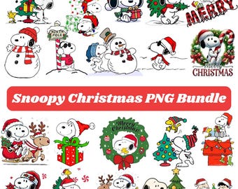Paquete de imágenes PNG navideñas de Snoopy, imágenes prediseñadas navideñas de Peanuts (descarga digital)