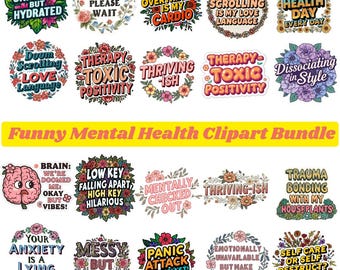 Paquete de imágenes prediseñadas divertidas sobre salud mental, gráficos PNG con citas sarcásticas