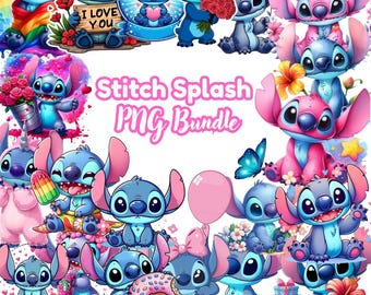 Stitch Watercolor PNG Bundle, Cartoon Designs (Digital Download)