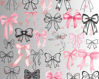 Pink Bow Clipart Bundle, Coquette Style PNG (Digital Download)