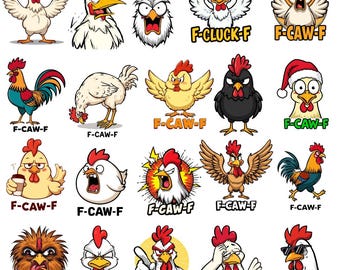 F-Caw-F 面白い鶏のユーモア PNG バンドル、面白い叫び声を上げる鶏の PNG ミーム農場の動物 PNG、F-CAW-F ミーム、F-Caw-F 鶏の雄鶏のミームのクリップアート