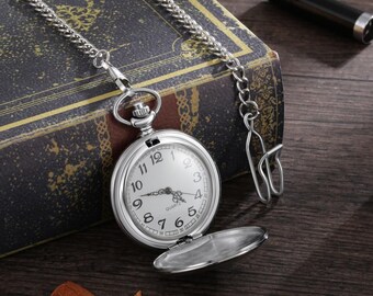 Montre De Poche Vintage Antique – Cadran Blanc Et Boîtier Cuir – Avec étui – Cadeau