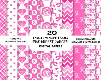Breast Cancer Awareness Pink Digital Paper Pack | Scrapbooking Backgrounds (Instant Download)