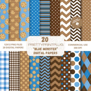 Blue Monster Cookie Digital Paper Pack | Scrapbook Backgrounds (Digital Download)