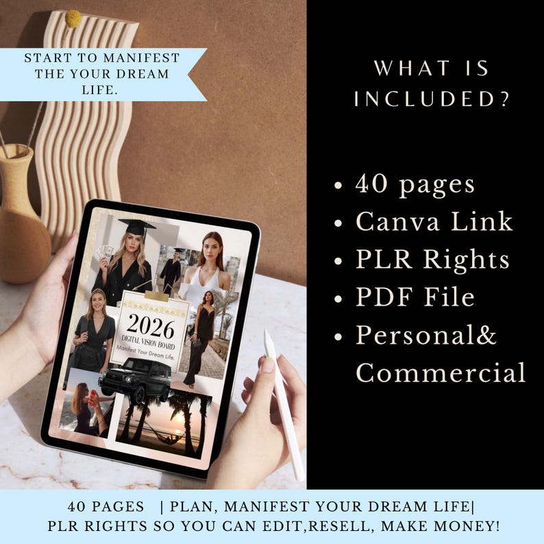 2026 Vision Board Planner PLR | Editable Canva PDF | Rebrand & Resell ...