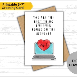 Cartão digital romântico e divertido | Citação de amor para imprimir na internet | Você é a melhor coisa que encontrei online | Cartão fofo de amor tecnológico