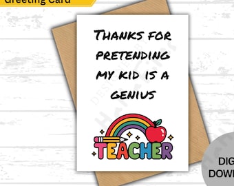 Funny Teacher Thank You Card Printable | Teacher Appreciation Card | Digital Download Instant