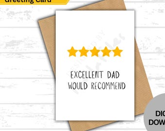Funny Fathers Day Card Printable | Excellent Dad Would Recommend | Dad Humor Card Digital Download