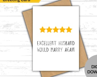 Funny Anniversary Card for Husband: 5-Star Review Valentine (Digital Download 5x7" PDF/JPG)