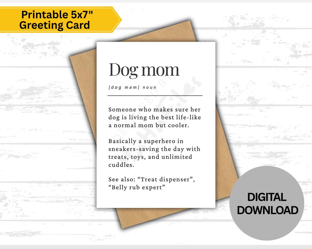 Printable Dog Mom Card, Funny Definition Card for Dog Lovers, Birthday ...