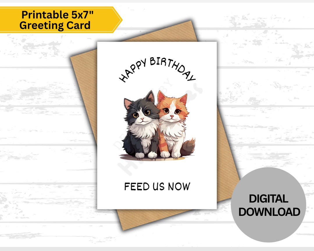 Printable Funny Cat Birthday Card | Cute Pet Cat Humor Card | Digital ...