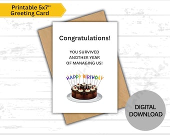 Funny Boss Birthday Card Printable, Office Humor Card for Manager, Sarcastic Work Birthday Card from Team