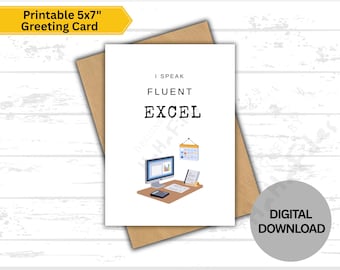 Funny Accountant Card – I Speak Fluent Excel, Printable Office Humor Card