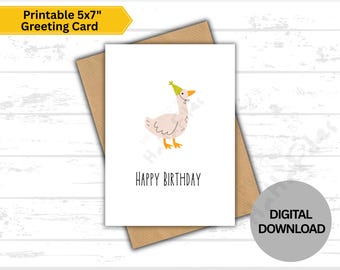 Cute Goose Birthday Card Printable | Funny Happy Birthday Card | Minimalist Animal Birthday Card | 5x7 Instant Download