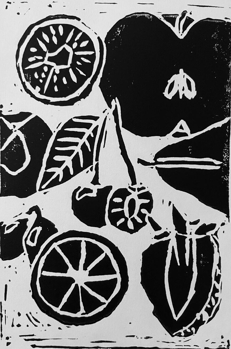 Linocut Shell Fruit Fruit Linocut Print - Etsy