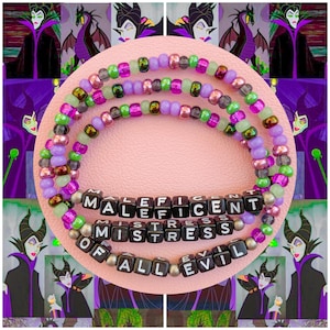 Maleficent Beaded Bracelets - Disney Villains - Mistress of All Evil - Fools Idiots Imbeciles