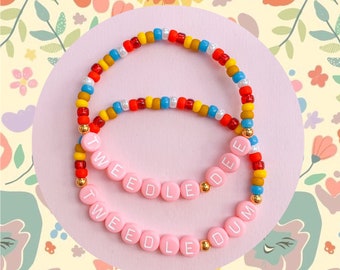 Alice in Wonderland Beaded Bracelets - Tweedle Dee & Tweedle Dum - Stackable Set of 2