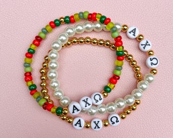 Alpha Chi Omega Sorority Beaded Bracelet