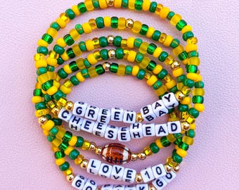Green Bay Bracelets Green Bay Football Bracelets Packers Inspired Bracelets Packers Bracelets Packers Merch Beaded Bracelets GB Football