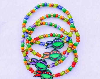 Teenage Mutant Ninja Turtle Inspired Beaded Bracelets - TMNT -Turtle Power - Raphael - Michelangelo - Leonardo - Donatello
