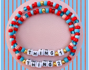 Thing 1 and Thing 2 Inspired Beaded Bracelets - Cat In The Hat - Seussical