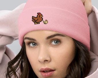 GEBORDUURDE Stardew Valley-beanie | Premium Pixel-kippenhoed | Leuke gezellige koksmuts | Wintergamingpet