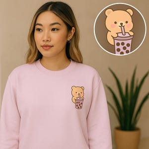 Cute Boba Bear Crewneck Sweatshirt, Kawaii Bubble Tea Sweater, Cozy Gift for Her, Boba Lover Apparel, Gift for Girlfriend, Custom Shirt