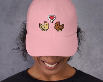 Stardew Valley EMBROIDERED Dad Hat (One Size) | Chickens in love cap | Cute Gift for Couples | Premium Gamer Merch