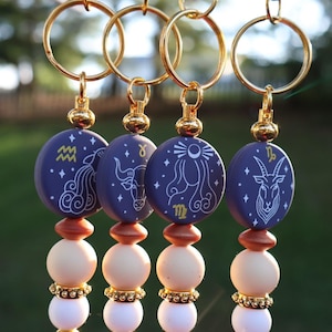 Silicone Beaded ZODIAC Sign Keychains
