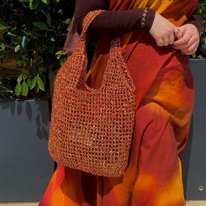 Woven Beach Bag – Handmade Summer Tote – Straw Look Shoulder Bag – Lightweight Mesh Beach Purse – Boho Style Beach Bag for Women