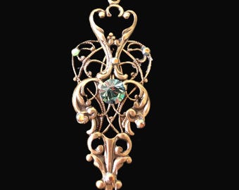 Goldene filigrane Jugendstil Ohrringe: Erinite Kristall & Vitrail Strass