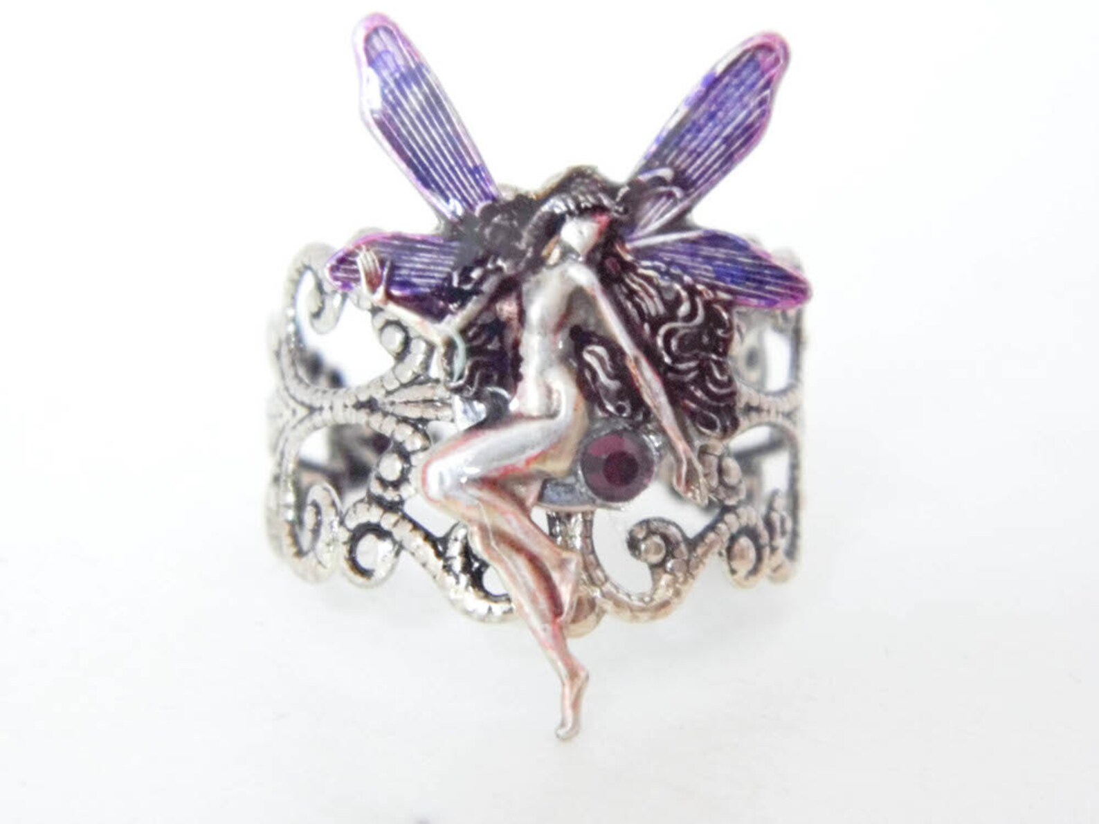 Victorian Purple Fairy Ring Adjustable Ring Silver Filigree Etsy