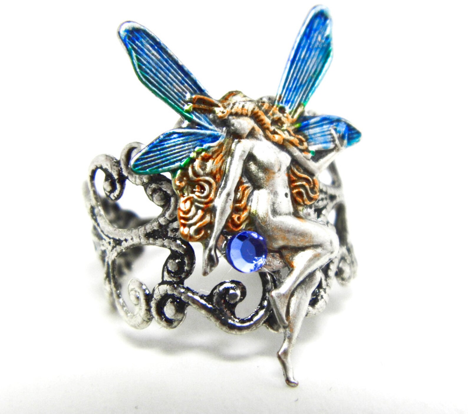 Victorian Blue Fairy Ring Adjustable Ring Silver Filigree Etsy UK