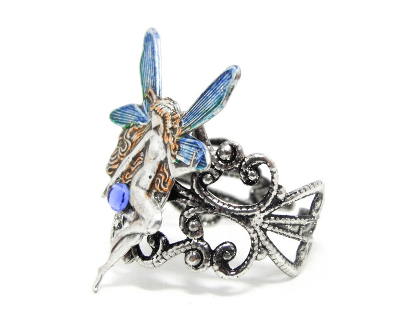 Victorian Blue Fairy Ring Adjustable Ring Silver Filigree Etsy