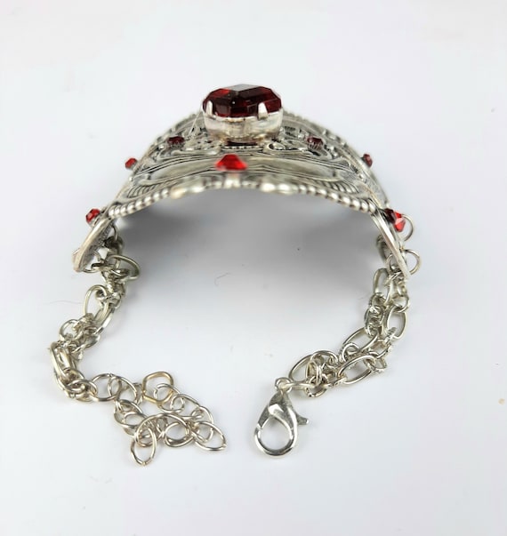 Silver filigree cuff bracelet, ruby crystal, Art Nouveau bracelet,  Victorian bracelet, Victorian jewellery,  silver cuff