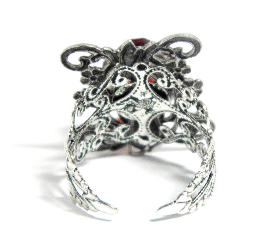 Ruby Glass Ring Art Nouveau Ring Silver Filigree Adjustable Etsy