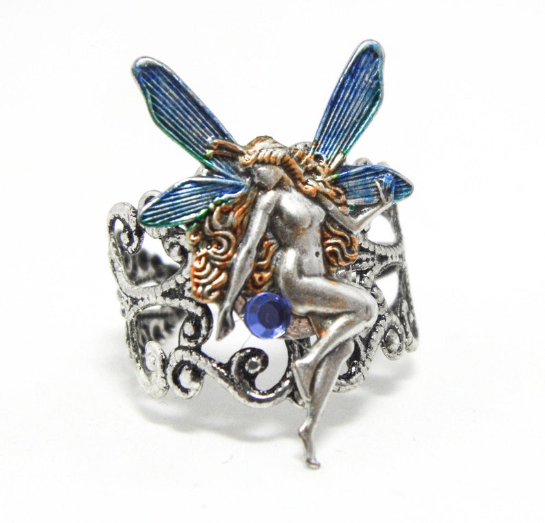Victorian Blue Fairy Ring Adjustable Ring Silver Filigree Etsy