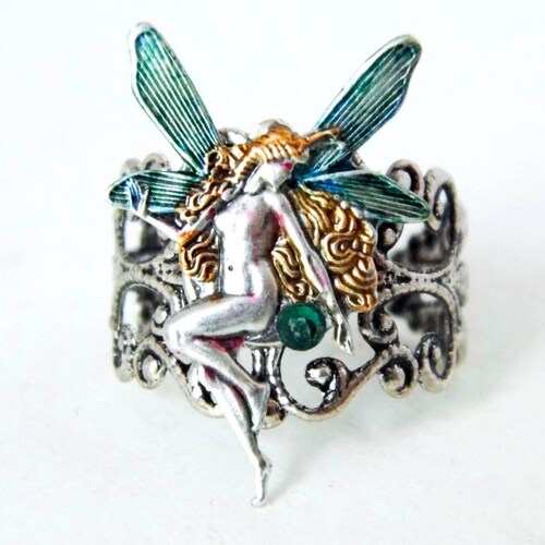 Victorian Blue Fairy Ring Adjustable Ring Silver Filigree Etsy