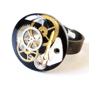 Black clockwork ring, Steampunk ring, clockwork jewellery, adjustable ring, watch gear jewellery, cogs and gears, steampunk jewelry