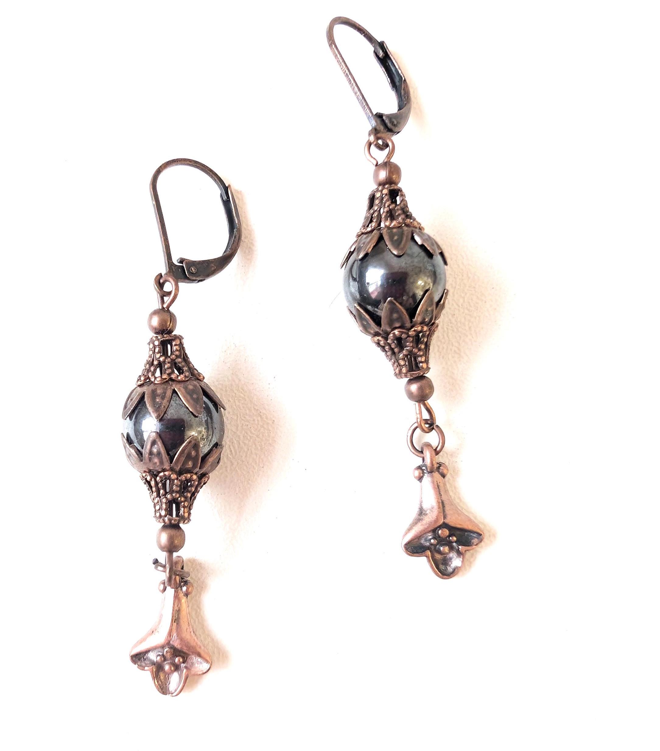 Victorian Style Haematite Earrings, Black Copper Earrings