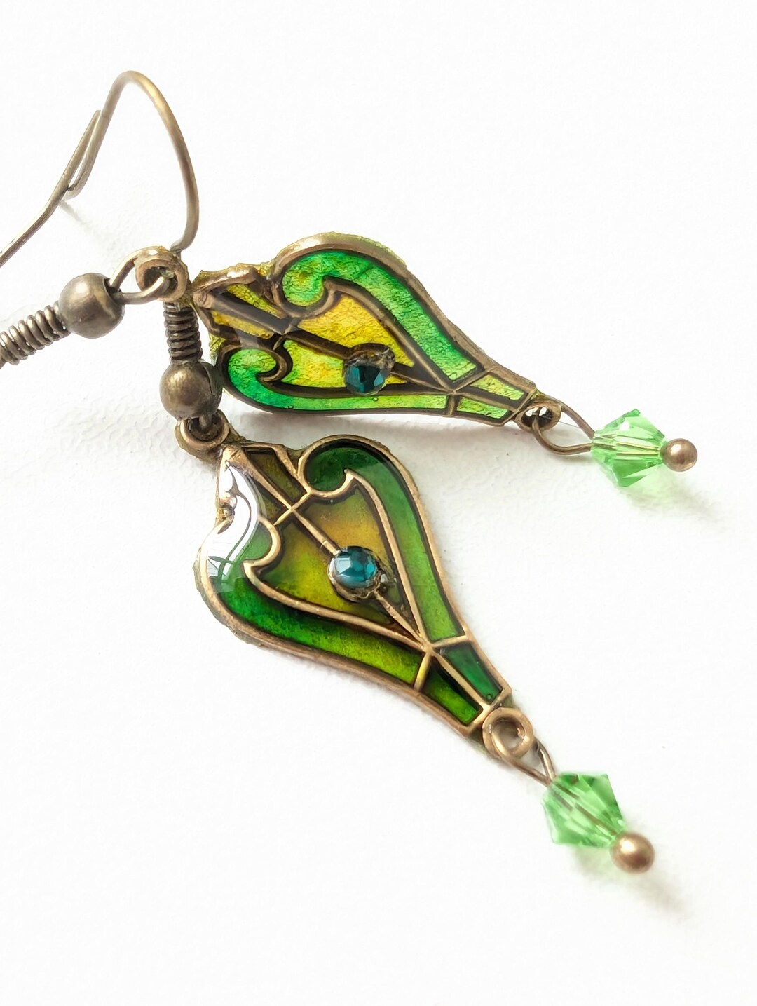 Art Deco Hand Painted Blue Green Triangle Earrings main image 0