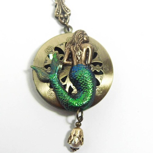 Art Nouveau Mermaid Locket Handpainted Jewelry Victorian Etsy UK