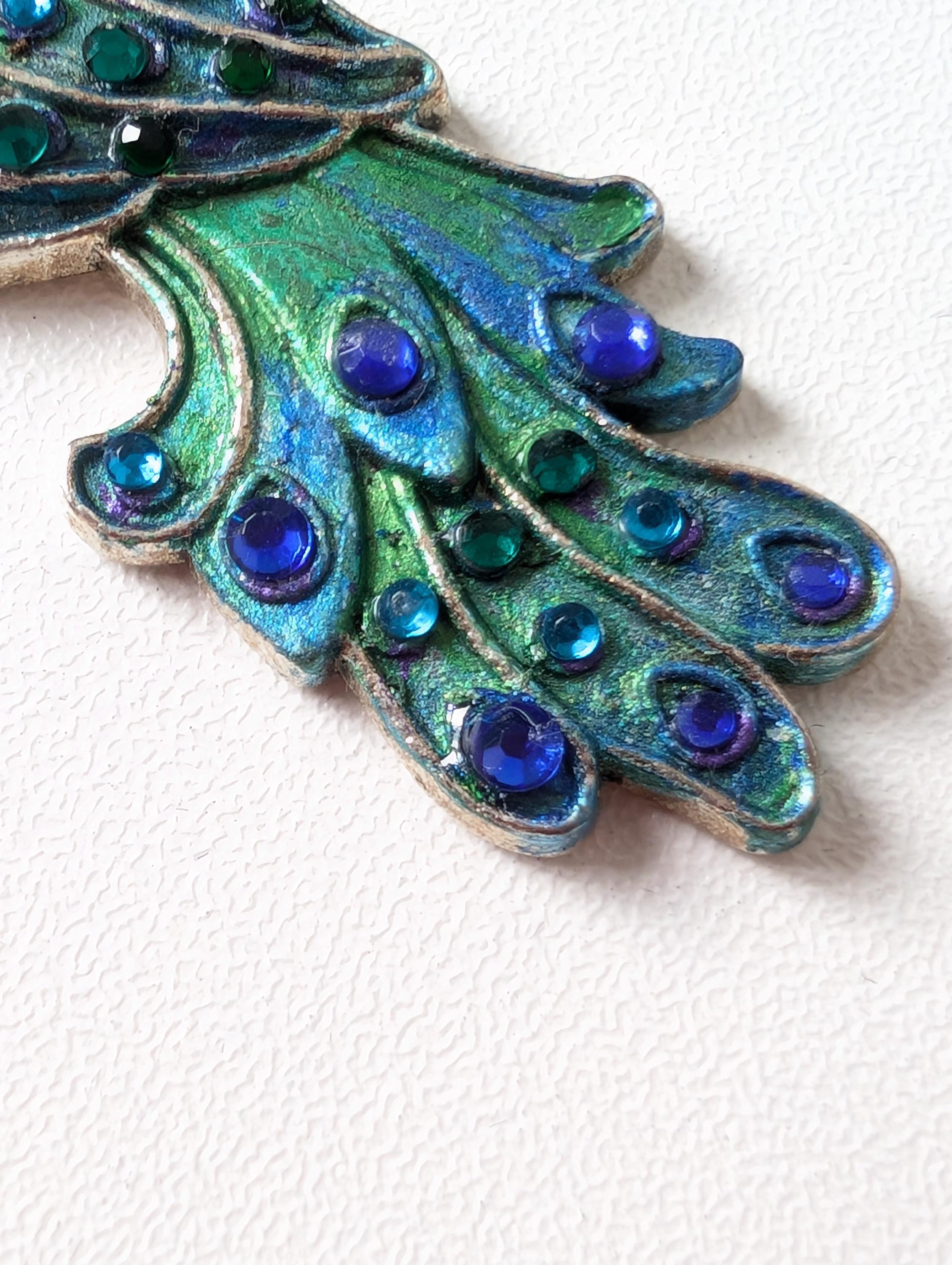 Broche/Collier Art Déco Paon En Cristal Bleu - Bijou Fantaisie - Neuf Sans Emballage - Inspiration Années 20