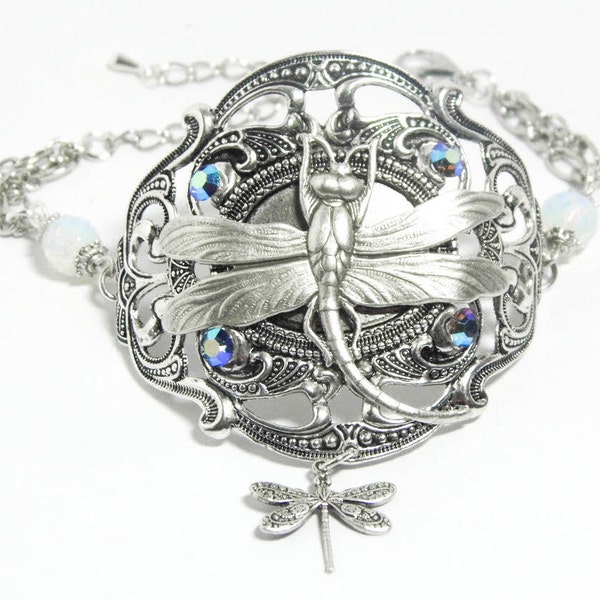 Art Nouveau dragonfly cuff bracelet, silver filigree, silver dragonfly, dragonfly bracelet, Art Nouveau jewellery, silver cuff