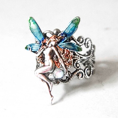 Victorian Blue Fairy Ring Adjustable Ring Silver Filigree Etsy