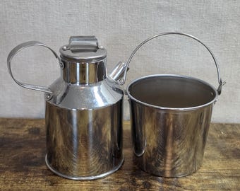 Vintage Japan Milk Can Creamer & Sugar Bucket Set Miniature Metal 2 Piece