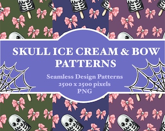 Halloween Seamless Patterns Skull Ice Cream Bow | Backgrounds for Sublimation | Seamless Design | Commercial Use | Digital Download PNG