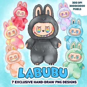 Labubu PNG Clipart Bundle | Kawaii Digital Download | Sublimation Design | Commercial Use | Rainbow Labubu Art | Cute Illustrations