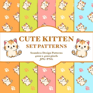 Cute Kitten Pattern Set | Digital Paper for Print & Sublimation | Seamless Cat PNG Files | Digital Download for Scrapbooking and Crafts