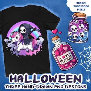 ハロウィンクリップアートバンドル | かわいい死神 | ユニコーンPNG | ハロウィンポーション | 商用利用 | Tシャツ昇華 | かわいいイラスト